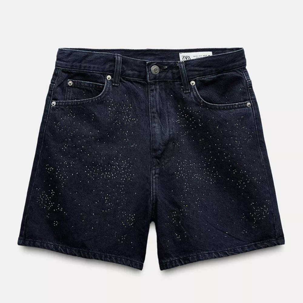 ZARA BERMUDA DENIM BRILLOS ZW COLLECTION TIRO‎ MEDIO